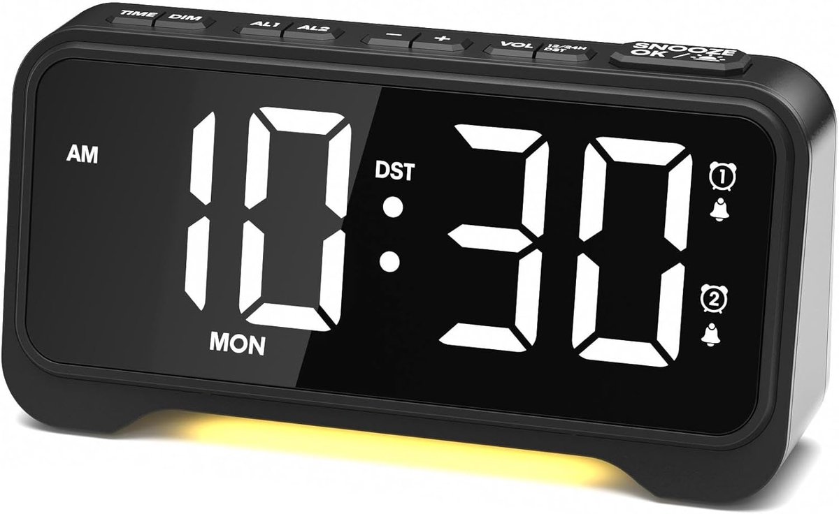 Thijox - Digitale Wekker LED met 2 Wekkers, Snooze Functie, Instelbare Helderheid en Volume, 12/24U, Netvoeding, Nachtlicht 3 Niveaus, Weekend Modus v
