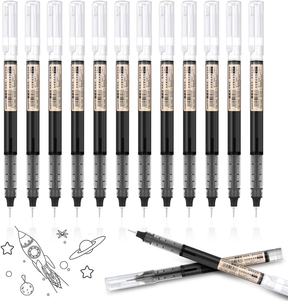 Thijox - OFFCUP Gelpen Set van 12 Stuks, 0,5 mm Rollerbalpen, Sneldrogend, Vloeibare Inkt, Fijne Punt, Schrijfwaren voor School, Kantoor en Creatieve
