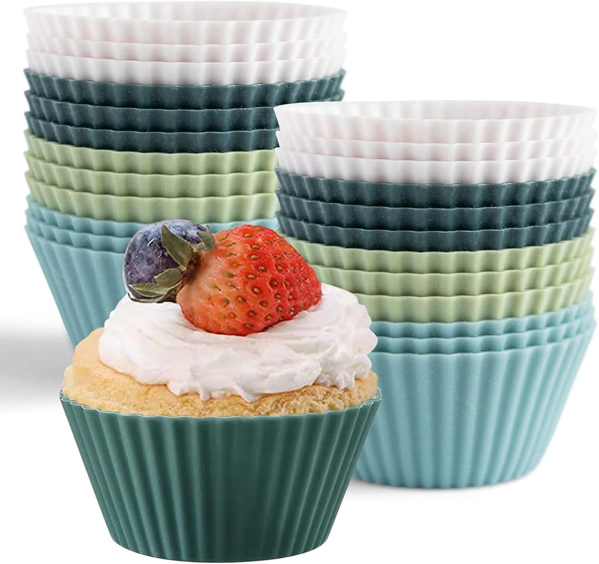 Thijox - Siliconen muffinvormpjes 24 stuks - Herbruikbare mini-muffinvormen voor cupcakes, cake, pudding, ideaal voor feestjes, familie en DIY bakken