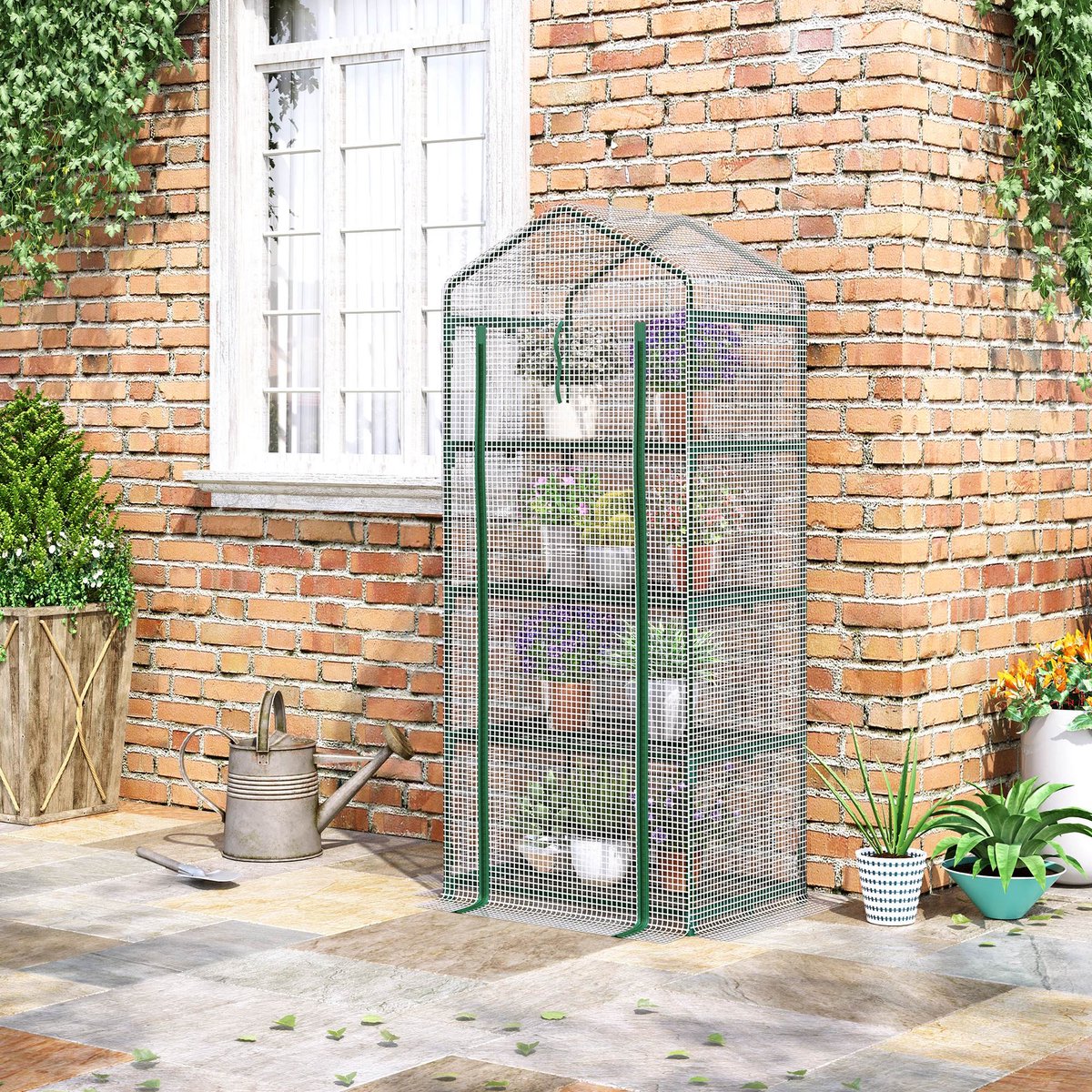 COVREO Foliekas 70x50x160 cm - wit PVC met 4 regalborden en stalen frame