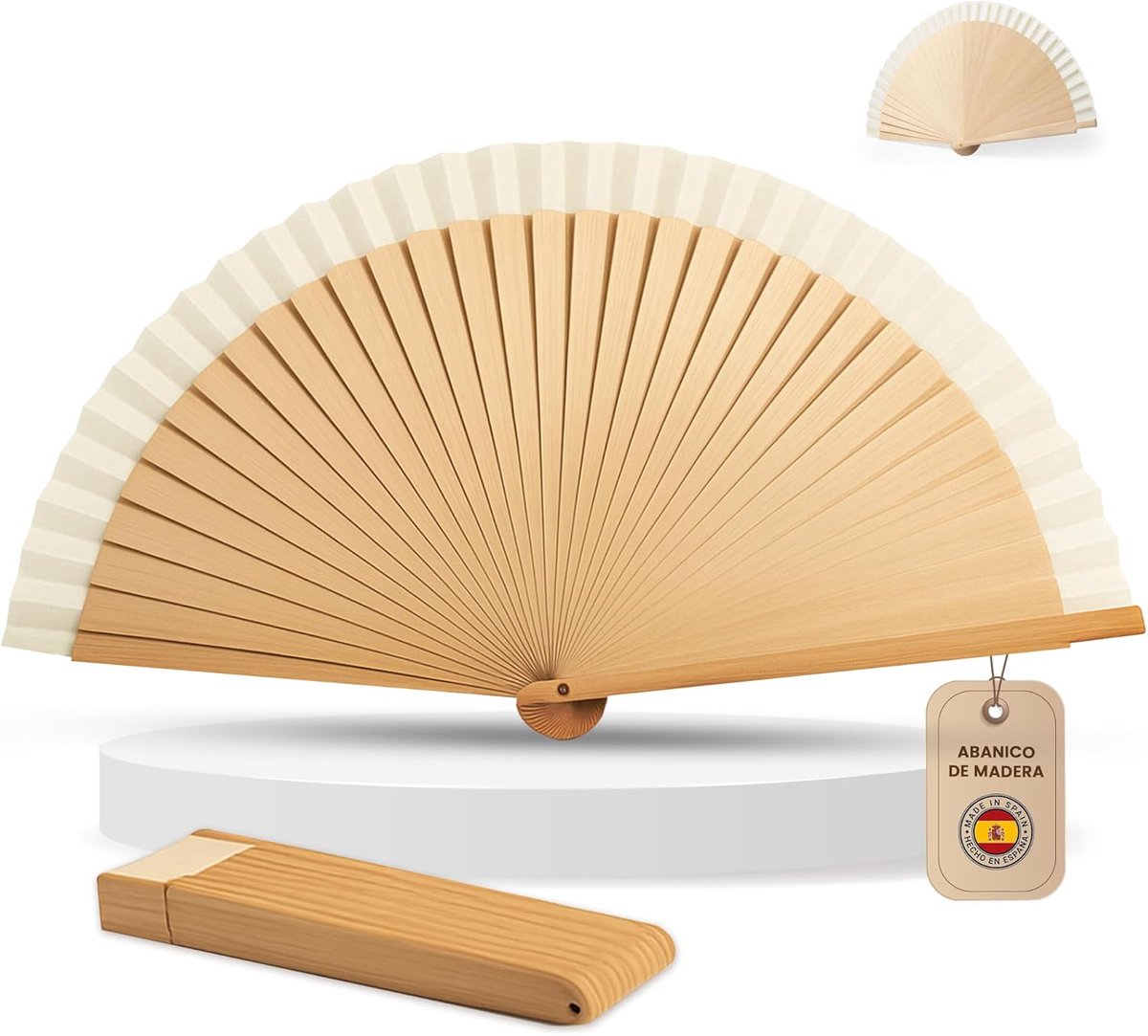 SnelShoppen - Houten V fan Originele Spaanse Ventilator voor Dames en Heren, Bruiloft Fans voor Gasten, Handgemaakte Decoratie, Koeling, 23 cm, Perfec