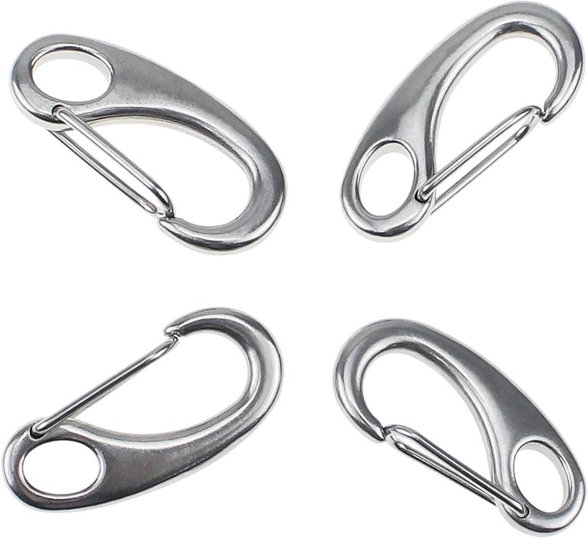 SnelShoppen - 4 Stuks RVS Carabiners - 50mm Stalen Klip Haken voor Sleutelhanger, Camping, Klimmen - Roestvrij, Sterke Belastingscapaciteit, Lichtgewi
