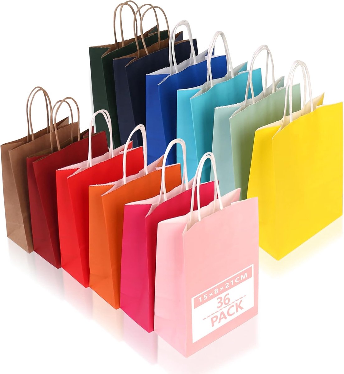 SnelShoppen - 36 Kleine Papieren Cadeautassen met Handvat - 12 Kleuren - 120 gsm Kraftpapier - Vouwbare Milieu-vriendelijke Tassen voor Feesten, Kerst