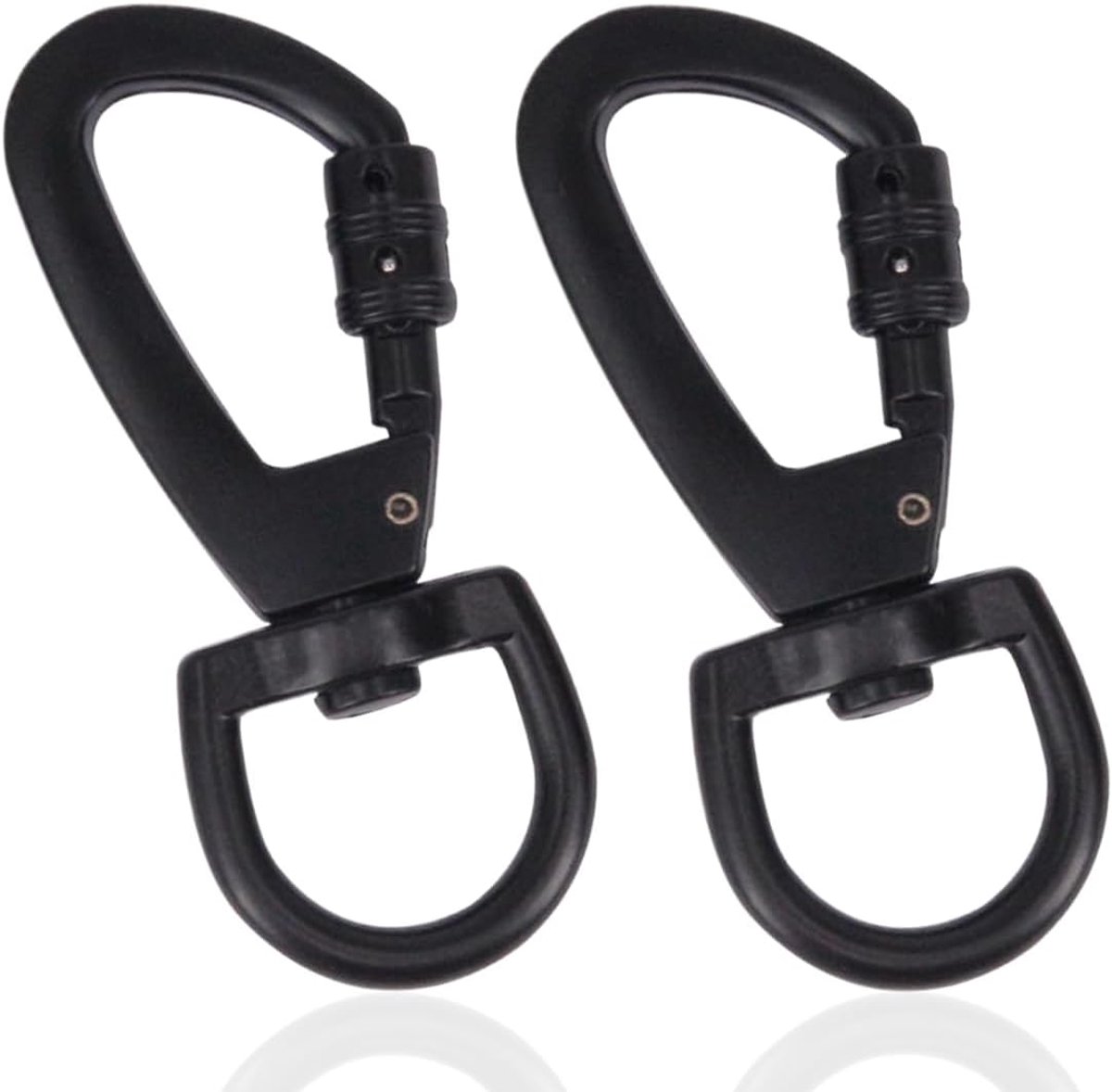 SnelShoppen - 2 Stuks Grote Carabiner Haken voor Klimmen, Sterke Zwenkhaak van Zinklegering, Sleutelhanger, Robuust en Duurzaam, Zwart voor Kamperen e