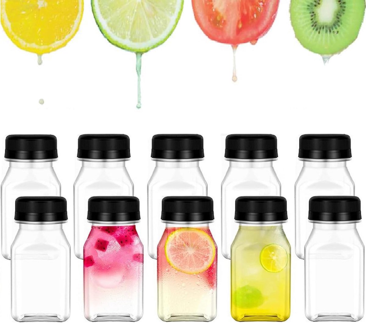 SnelShoppen - Plastic Juice Bottles Set van 10 Stuks, 120 ml Reusable Smoothie Flesjes, BPA Vrij, Ideaal voor Drankjes, Cosmetica, Shampoo, Lotion, Re