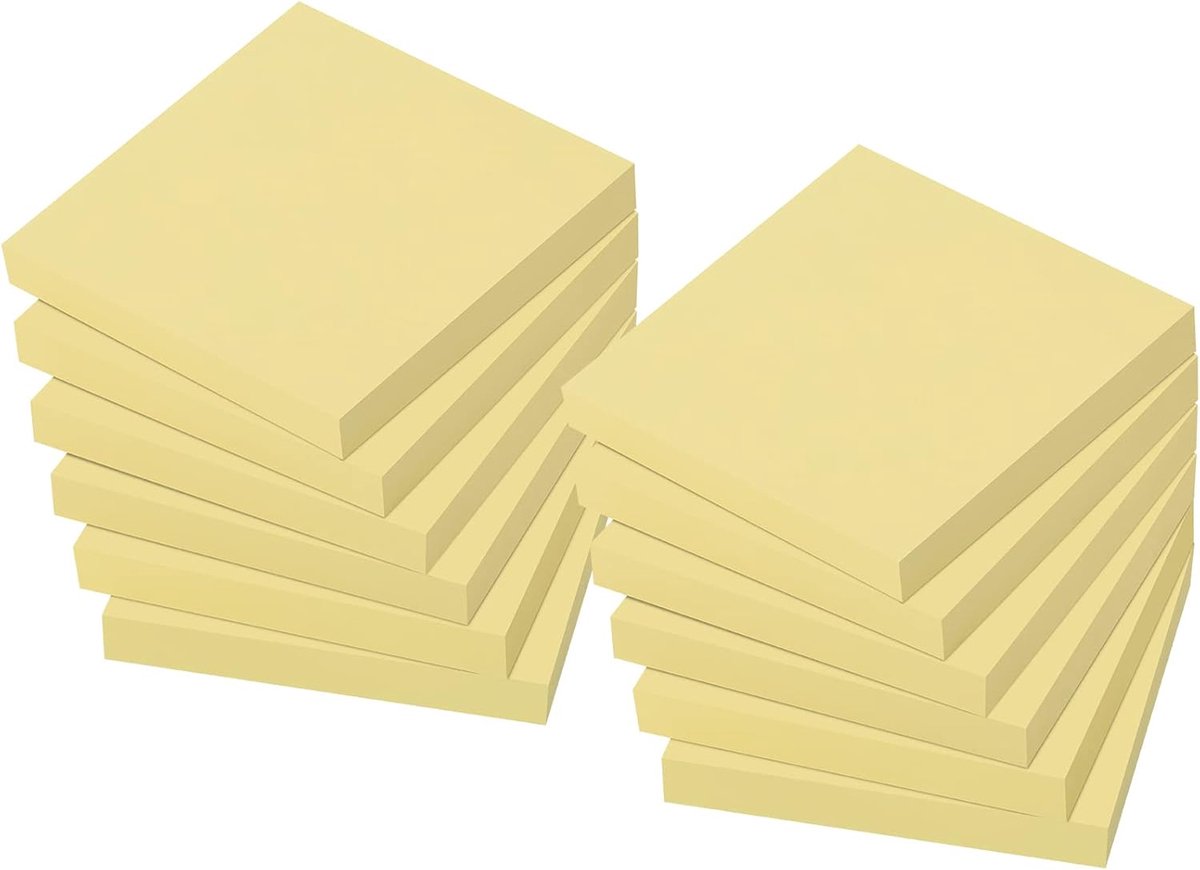 SnelShoppen - Sticky Notes Pack van 12 Blokken 76x76mm - Gele Memo Notities met 100 Vellen per Blok voor Thuis, Kantoor en School