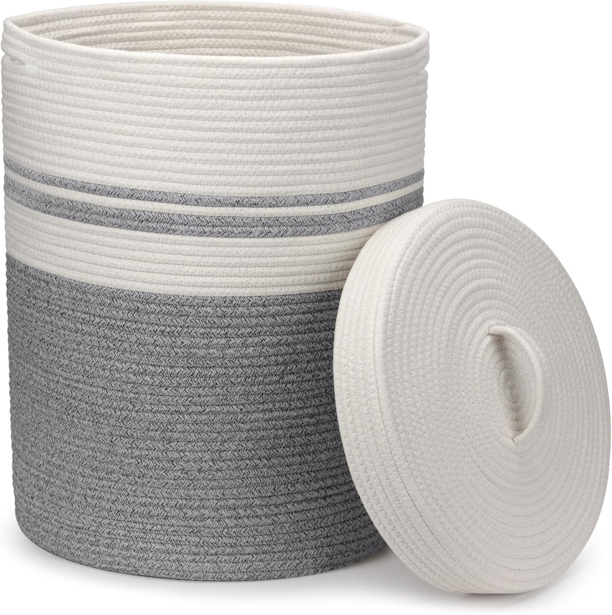 SnelShoppen - Vouwbare Wasmand met Deksel - Grote XXL Witte Katoenen Opbergmand - 37x52 cm - Perfect voor Was, Speelgoed en Dekens