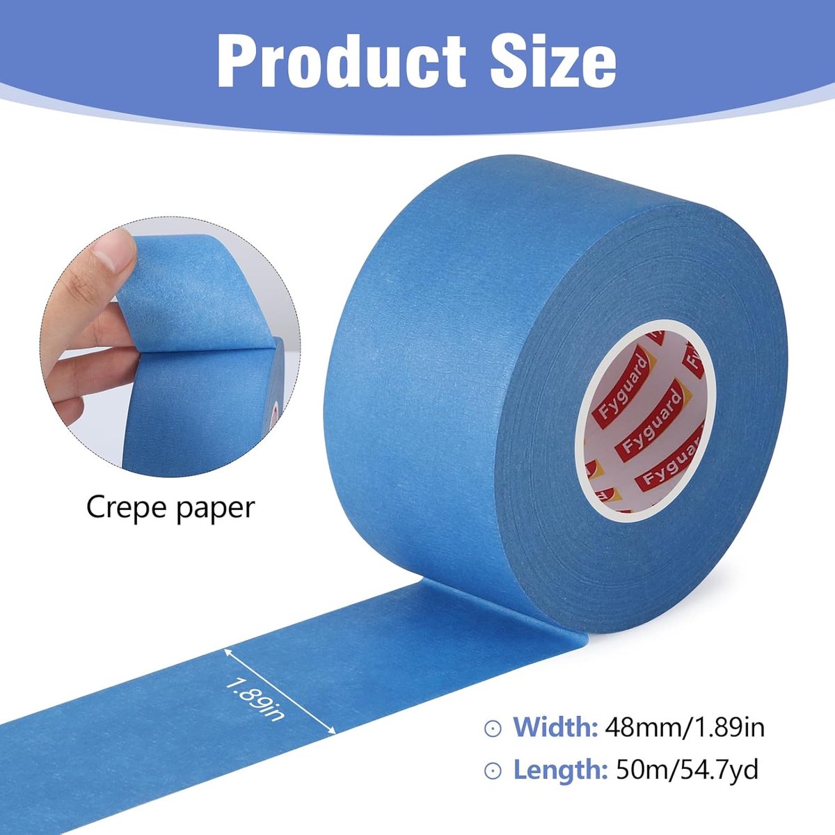 SnelShoppen - 2 Rollen Blauw Tape 48 mm x 50 m - Crepe Papier Maskingtape voor Schilderen, Renovaties en Kleurenscheiding, Residuvrij