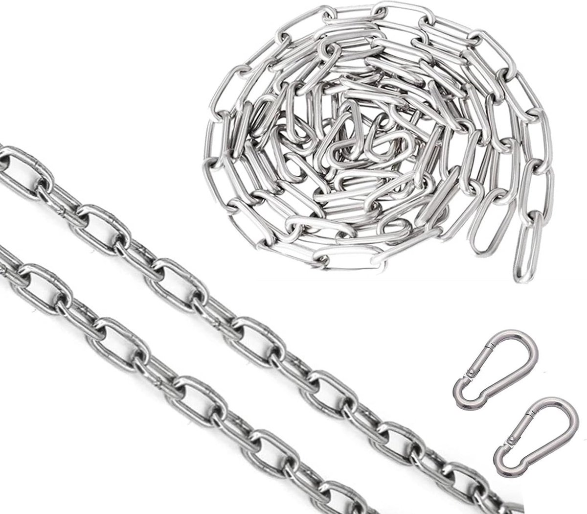SnelShoppen - RVS Ketting 2m 3mm met Karabijnhaken voor Tuin, Hondenriem, Fietsen, Camping en DIY Gebruik