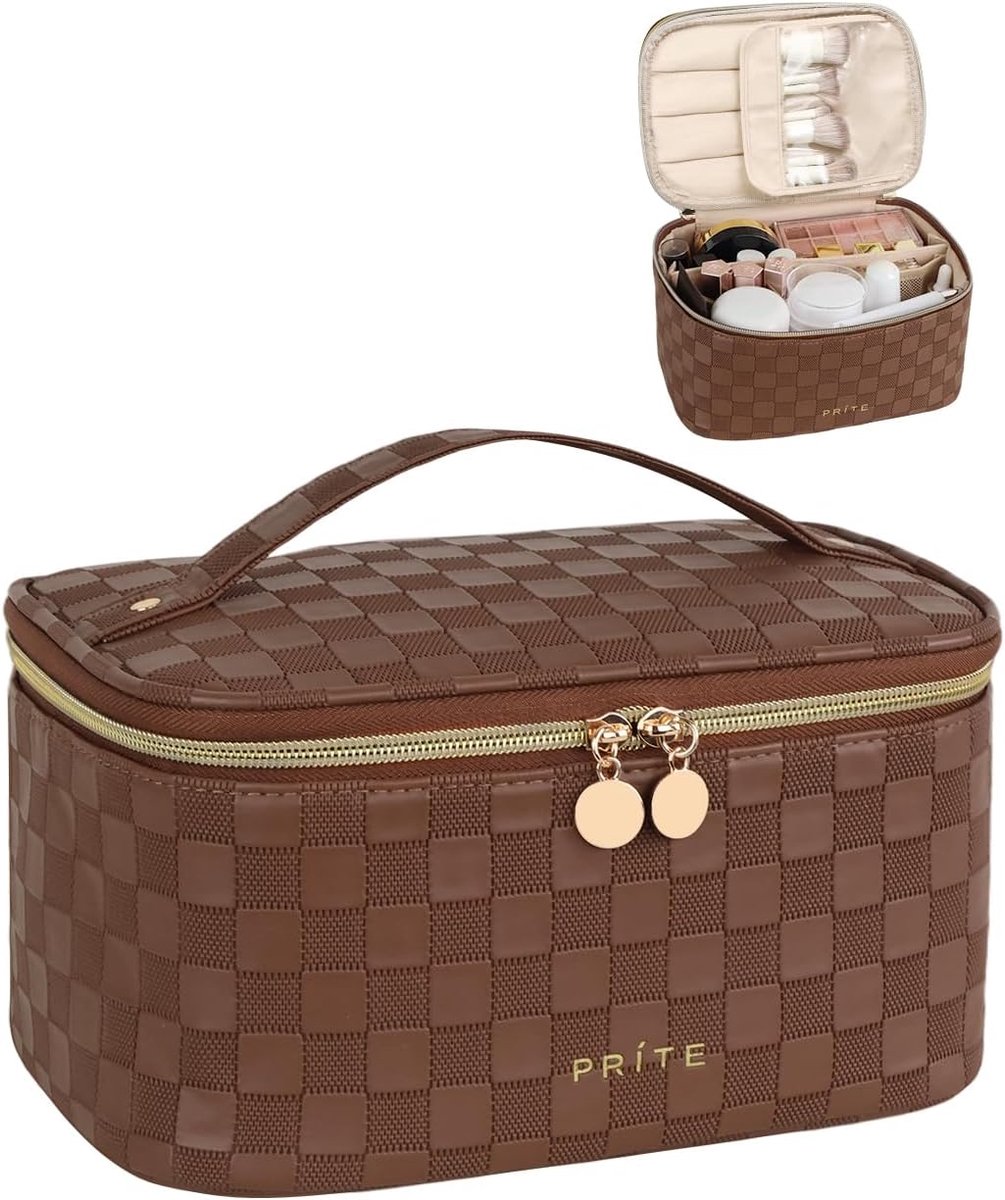 SnelShoppen - Grote Capaciteit Make-up Tas - Draagbare Cosmetica Organizer voor Vrouwen - Waterdichte Makeup Bag met Handvat en Indeling - 9.4 x 6.5 x