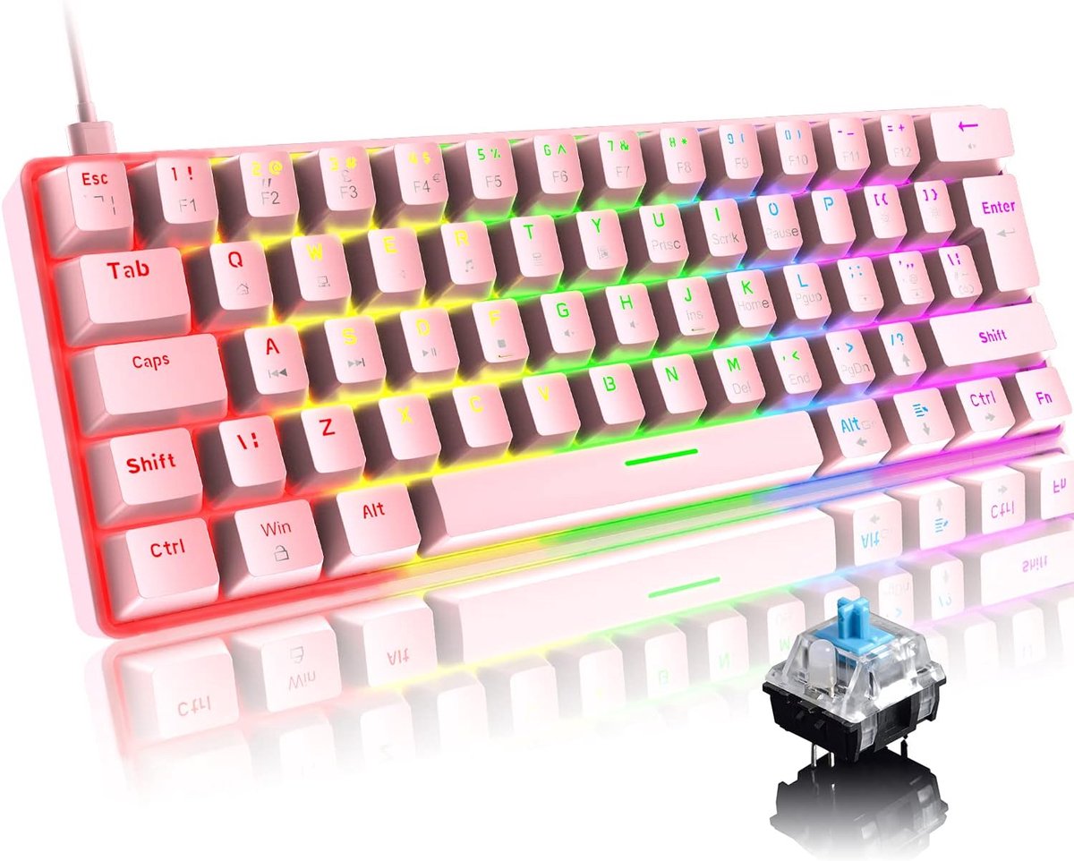 SnelShoppen - Mini 60% Mechanisch Gaming Toetsenbord met 62 Toetsen, RGB Chroma LED Verlichting, Type-C Verbinding, QWERTY UK Indeling, Volledige Anti
