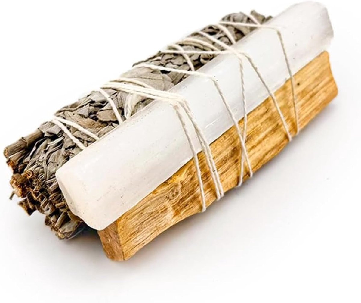 SnelShoppen - Aromasenses Witte Salie Binding + Palo Santo + Seleniet | Natuurlijke Energie Cleansing Set | Spirituele Bescherming en Healing | 10.2 c
