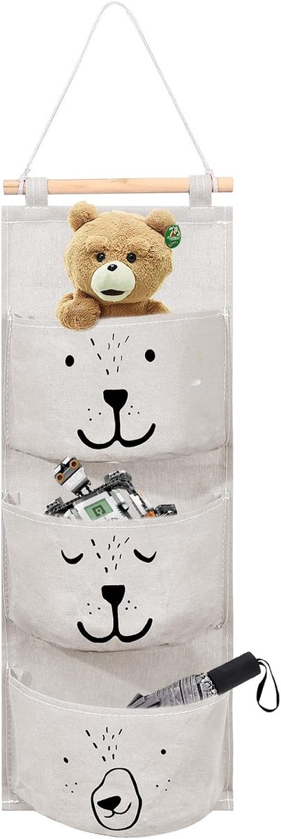 SnelShoppen - Hangende Opbergzak voor aan de Muur, Vouwbare Organizer met 3 Compartimenten, Ideaal voor Badkamer, Kinderkamer, Slaapkamer, Wit