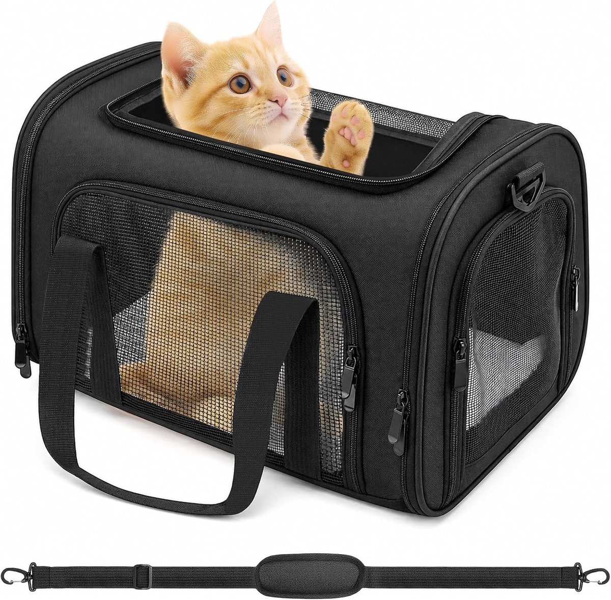 SnelShoppen - Opvouwbare Transporttas voor Katten en Honden, Kattentransportbox voor Puppies tot 5 kg met Schouderriem, Ideaal voor Kleine Huisdieren