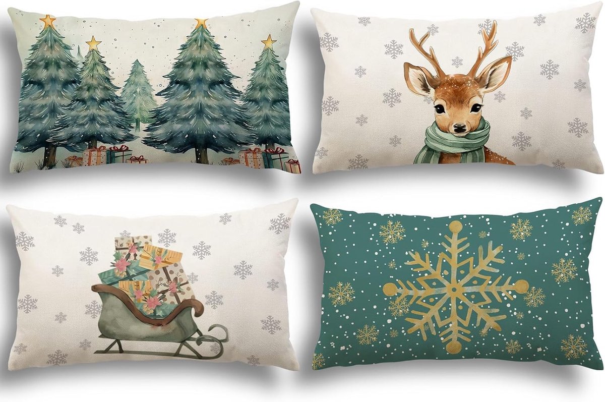 Set van 4 Kerst Kussenslopen 40x60 cm Decoratief voor Bank en Bed