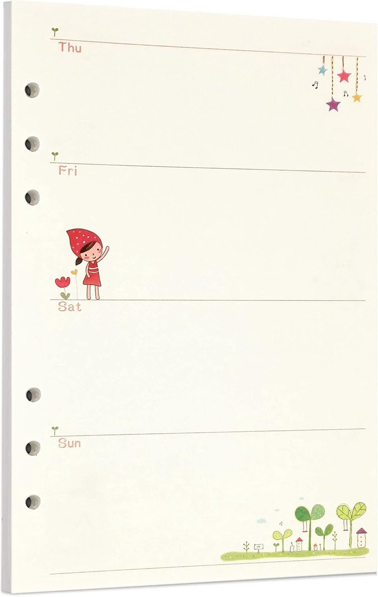 SnelShoppen - A5 Fairy Tale Weekly Planner Vullingen - 45 Vel, 90 Pagina's, Kleurvol Losbladig Papier, 6 Gaten, 100gsm, Geschikt voor Notitieboek, Age