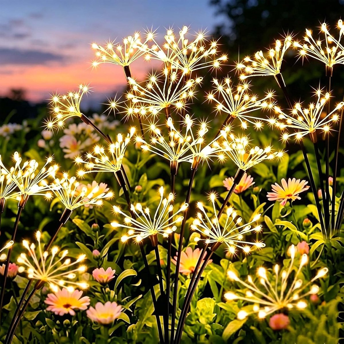SnelShoppen - Solar Tuinverlichting Dandelion 2 Stuks LED Buitenverlichting met 8 Modi - Weerbestendige Decoratie voor Tuin, Balkon, Patio, Feesten -