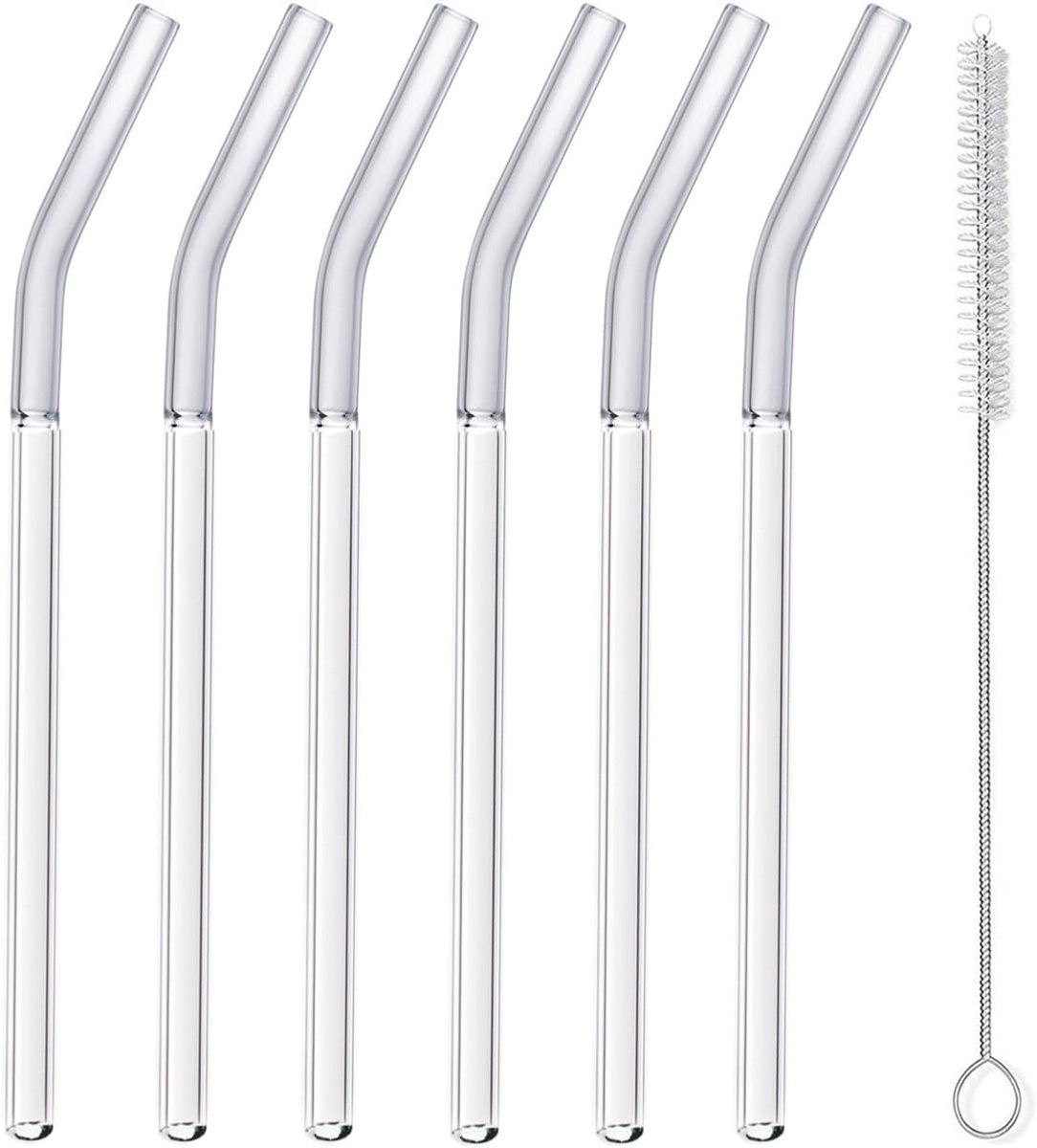 SnelShoppen - Herbruikbare Borosilicaatglazen Rietjes - 6 Stuks - Hittebestendig - Milieuvriendelijk voor Koude en Warme Dranken - Geschikt voor Thuis