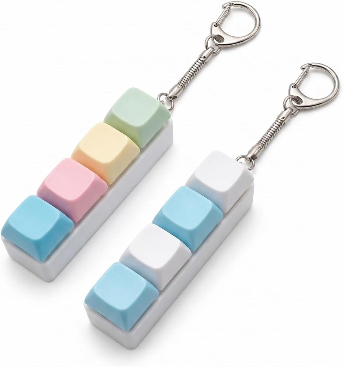 Set van 2 Fidget Toys Sleutelhanger Clicker Stressverlichting met 4 Toetsen Mechanisch Gevoel Decompressie Speelgoed voor Volwassenen en Kinderen in Macaron Kleuren