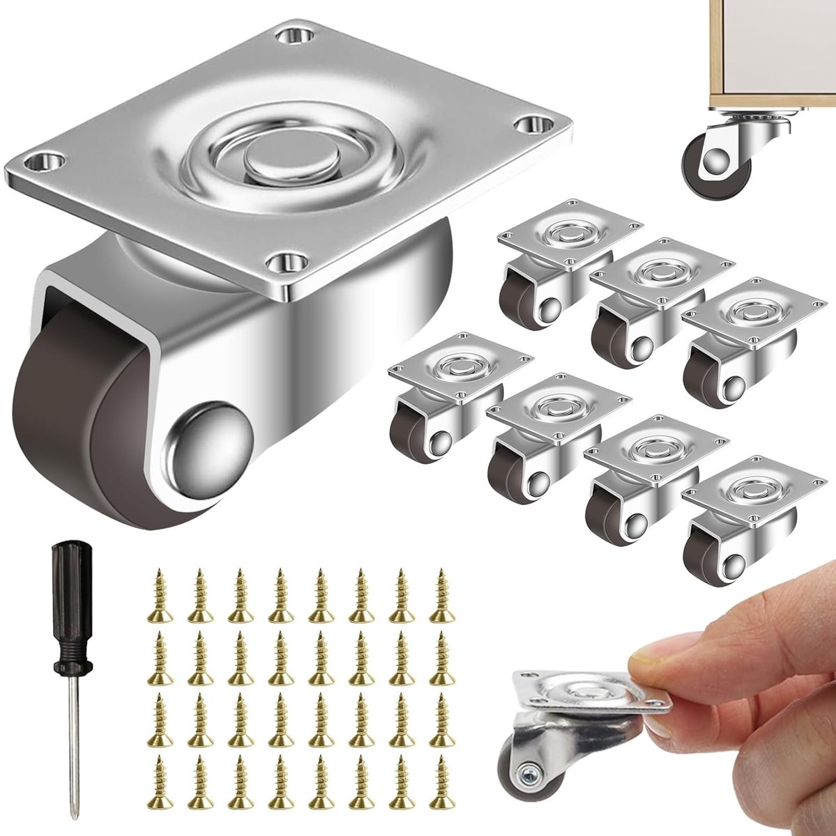 SnelShoppen - 8 Stuks Mini Meubelwieltjes 12 mm - 360 Graden Zwenkwielen voor Kleine Meubels - Universele Rubber Transportwielen - Antislip Wielen voo