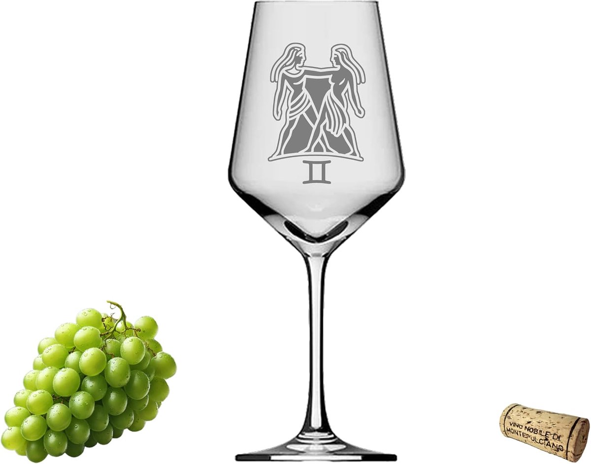 SnelShoppen - Stijlvol Wijnglas met Sterrenbeeld Tweelingen 350ml - Vaatwasmachinebestendig Glas met Zorgvuldige Graveerwerk - Perfect voor Feestelijk