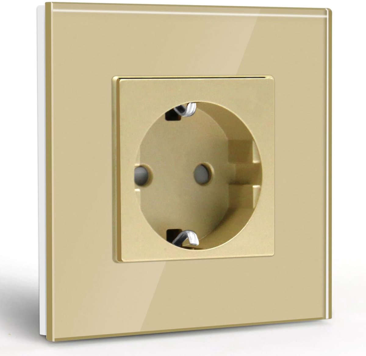 Stopcontact Enkel - Wandcontact Glas - Veilig Stroom - Kristal Glas Paneel - 86mm - Goud