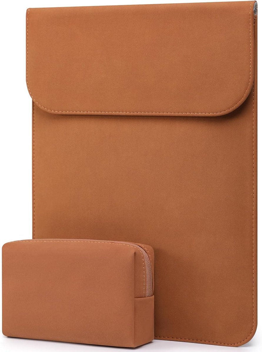 Thijox - 15 Inch Laptophoes Sleeve voor MacBook Air & Pro, Kunstleder, Bruin, Geschikt voor Kantoor, School, Onderweg, Multifunctionele Accessoiretas