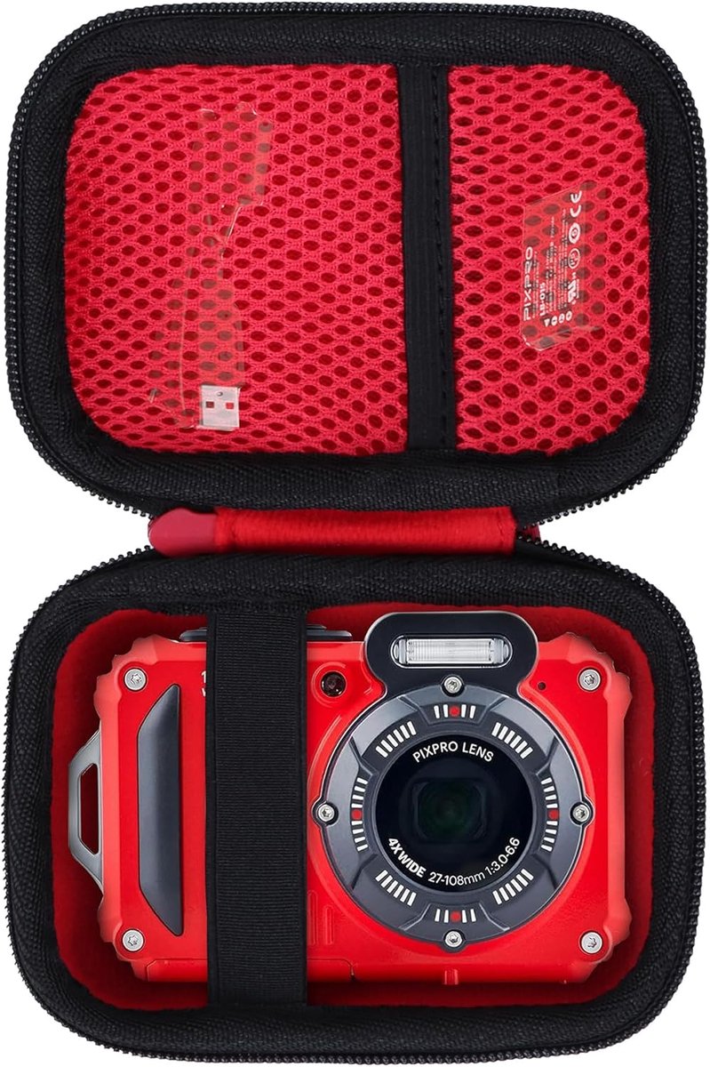 SnelShoppen - Opbergtas voor Digitale Camera - Waterdichte, Schokbestendige en Stofdichte Case voor Compacte Fotocamera - Rood/Zwart, Geschikt voor KO