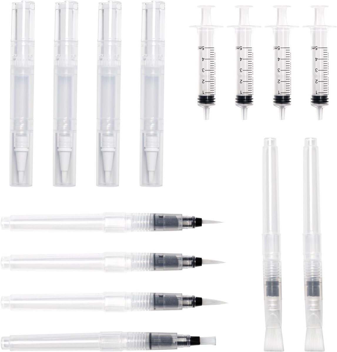 SnelShoppen - Pack van 10 Herbruikbare Pens met 4 Syringes Zonder Naald, 5 ml Lege Olie Pens, Nagelcosmetica Applicators, Make-up, Krassen, Kunst, DIY