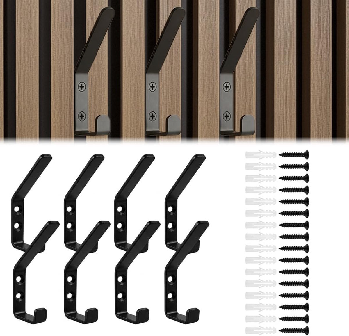 Thijox - 8 zwarte metalen wandkapstokhaken voor kleding, hoeden, handdoeken - Robuuste wandhaken voor badkamer, slaapkamer en hal - Duurzaam ijzer, du