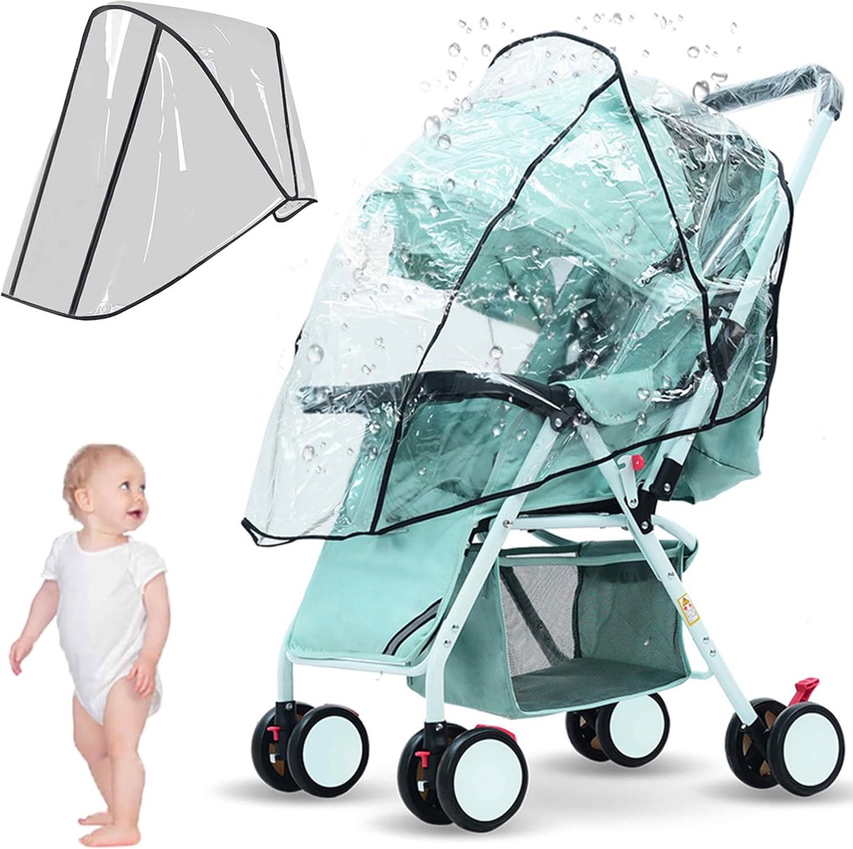 SnelShoppen - Universele Regenhoes voor Kinderwagen, Waterdicht, Winddicht, Transparant, Goede Ventilatie, Eenvoudige Montage, Niet-Toxisch, Voor Kind