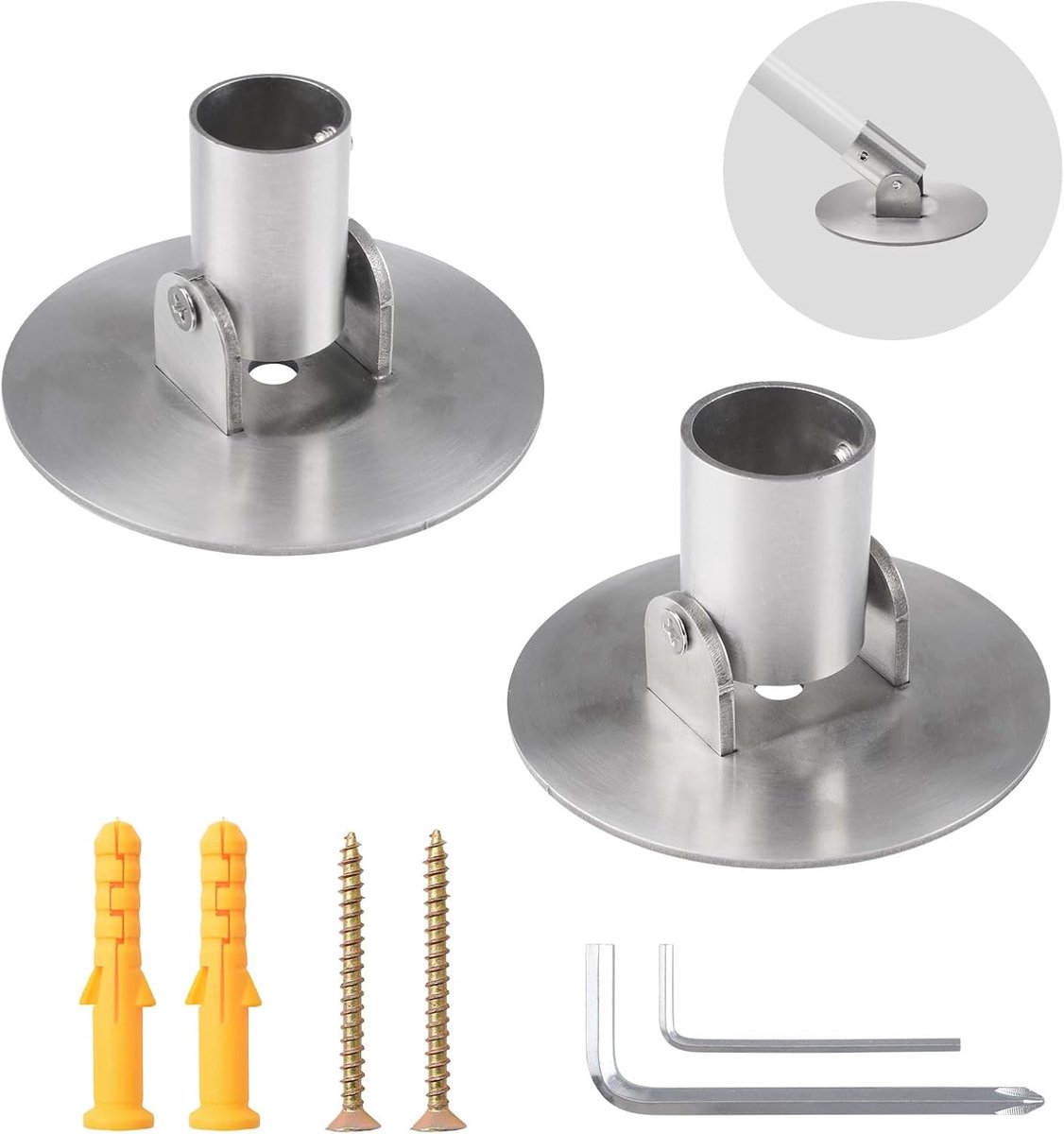 SnelShoppen - Douchegordijnroede Beugels 2 Stuks - Telescopische Titanium Staal Douchegordijnroede - Enkele Draaiflens Beugel - Wandmontage met Schroe