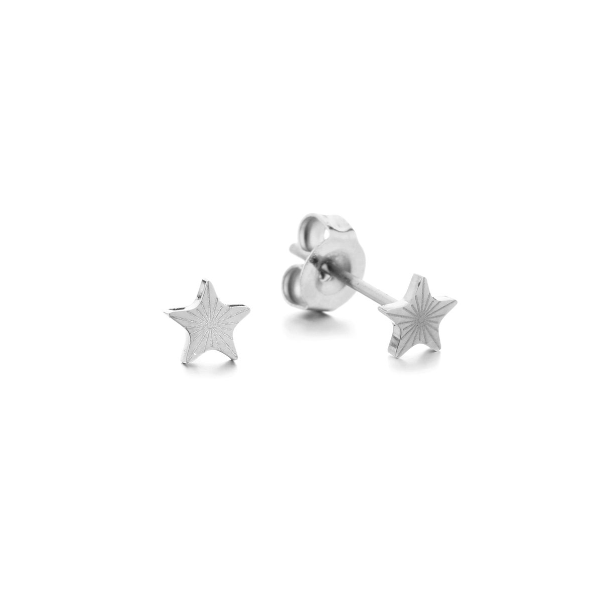 Stainless Steel Minimalistische Ster Oorknopjes met Print – Subtiele & Trendy Studs – RVS - Zilver