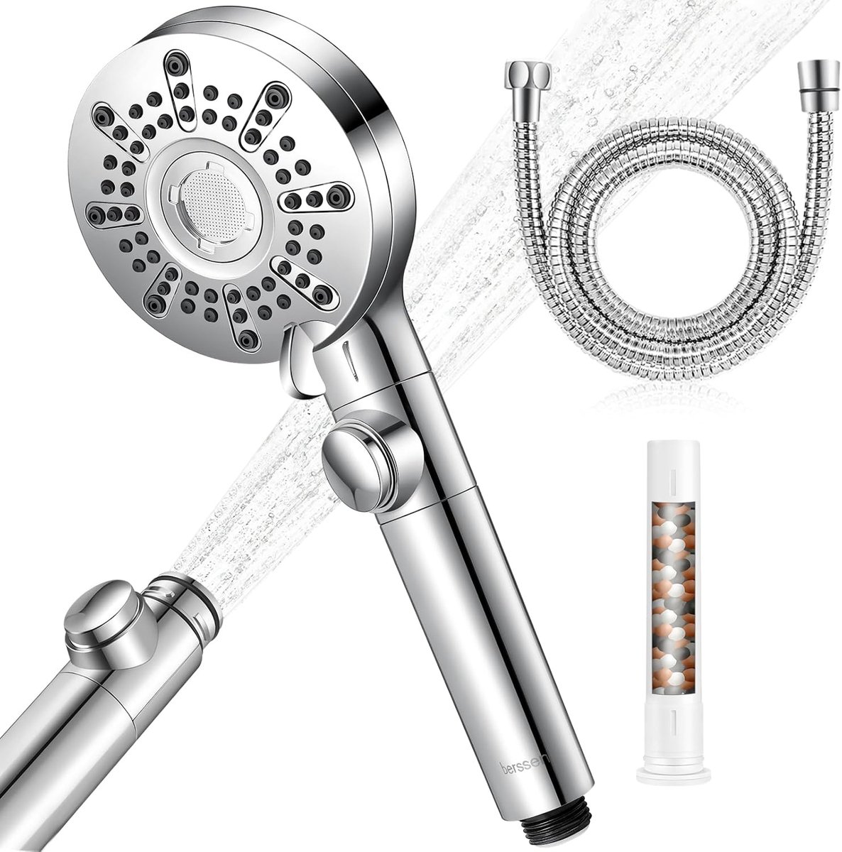 SnelShoppen - Anti-scale Douchestraal met 5 Spray Modi, Hoge Druk Handdouche, Universele Doucheslang 150 cm, 100 mm Diameter, Waterbesparend en Makkel