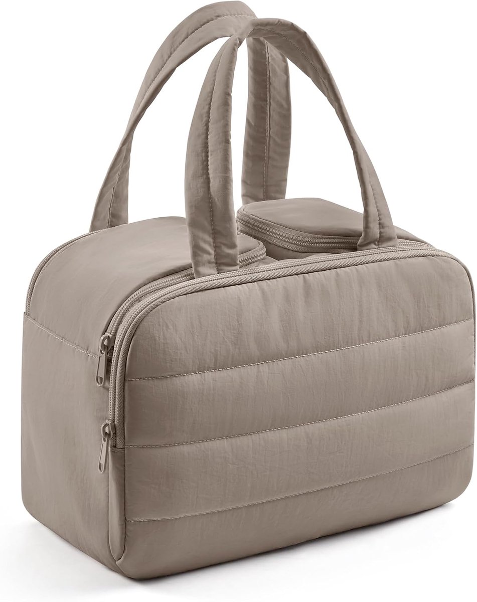 SnelShoppen - Grote Toilettas Dames Lichtgewicht Make-uptas Organizer Reis Wastas met Handvat Cosmetica Essentials Kameel 33,5x22,5x4 cm