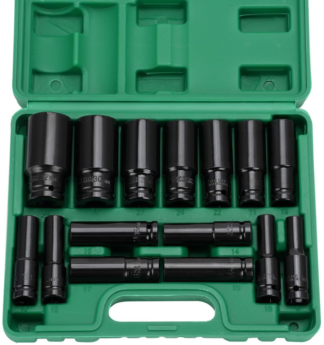 SnelShoppen - 15-Delige 1/2" Impact Schroevendraaier Cam Set, 8-32 mm Diepe Zeskant Steekbus Set, Duurzaam Chrome Vanadium Stalen Gereedschap voor Aut