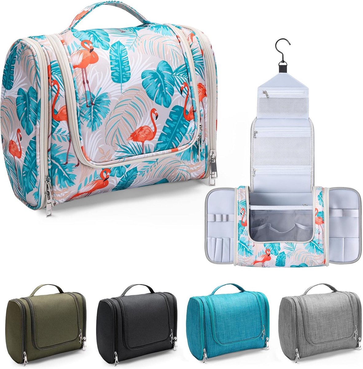 SnelShoppen - Grote Waterdichte Toilettas voor Mannen en Vrouwen - Praktische Hangende Toiletry Bag voor het Hele Gezin - Flamingo Design - Ideaal voo