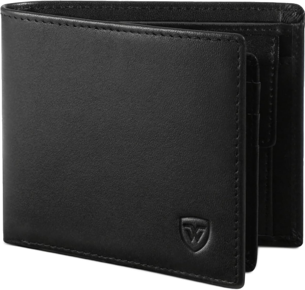 SnelShoppen - Minimalistische Heren Leren Portemonnee Compact met RFID Bescherming, 10 Kaartslots, 2 Banknote Compartimenten, Groot Muntvak, Zwart, Bi