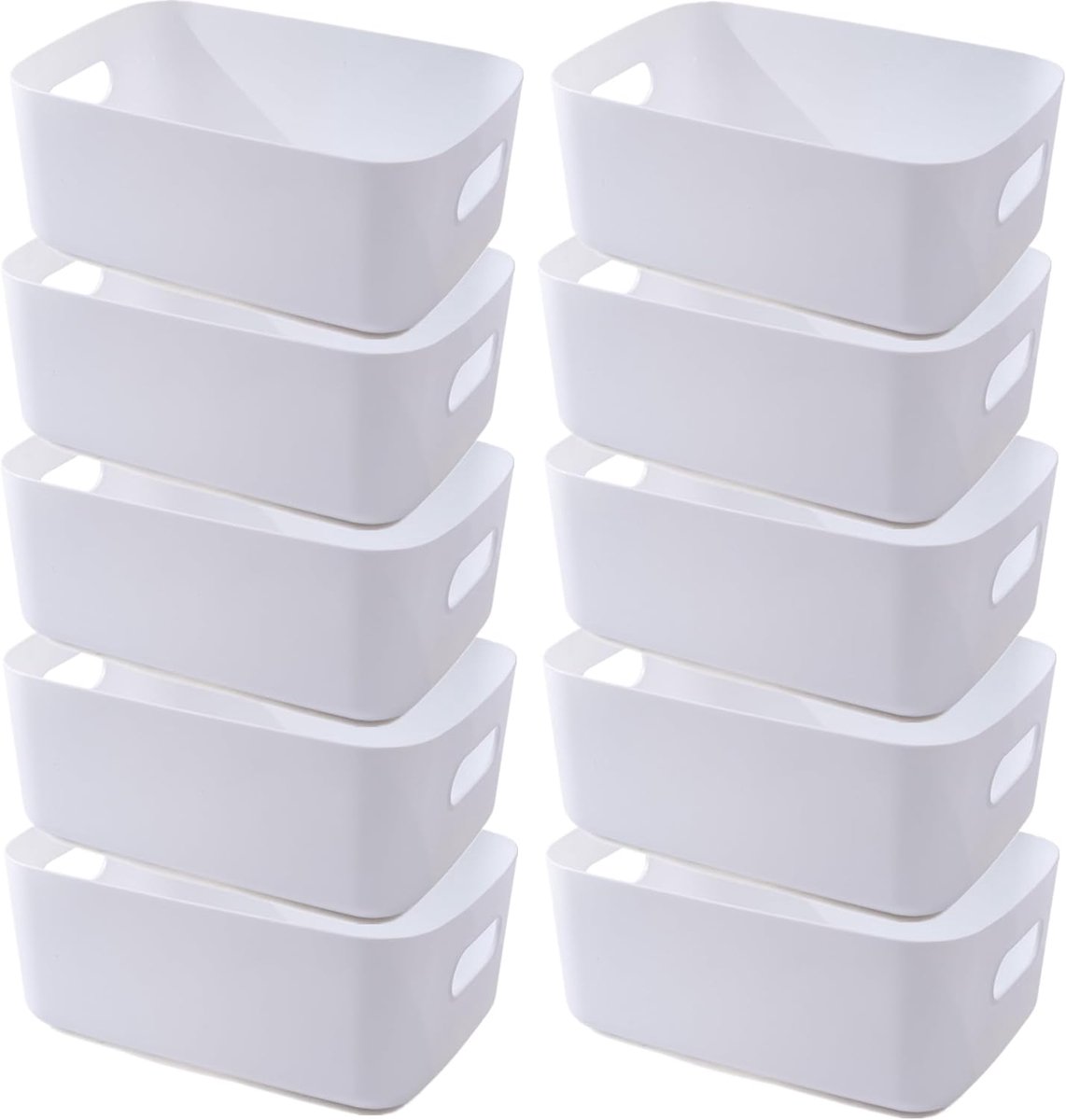 SnelShoppen - Plastic Opbergmanden voor Kantoor, Multifunctionele Kunststof Opbergbox met Handvatten, 7 Stuks in Wit voor Badkamer, Keuken en Kasten (