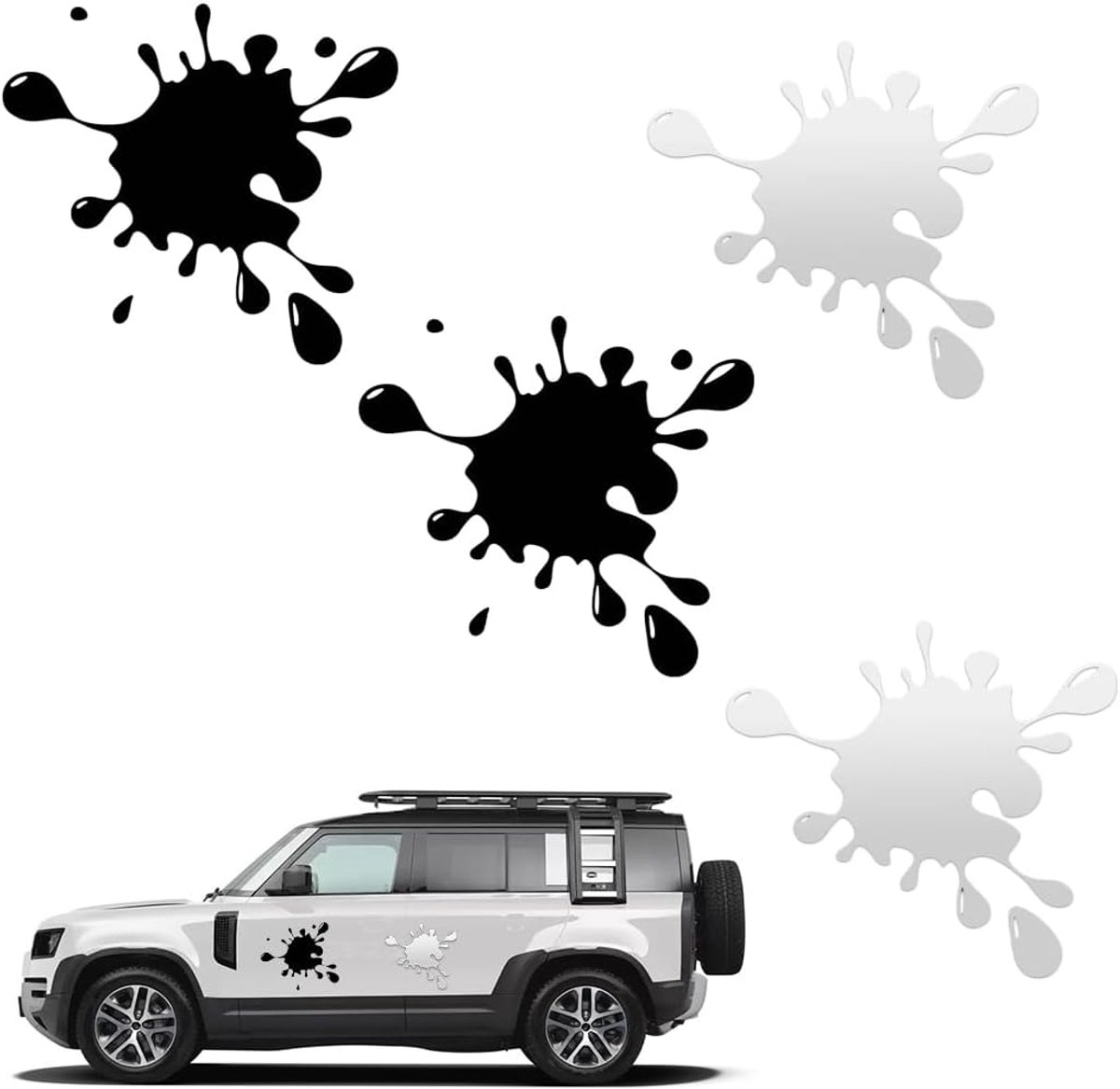 SnelShoppen - 4 Stuks 3D Auto Stickers Spot Stickers Zwart Wit Geschikt voor Deur, Raam, Auto, Glas, 15 x 13.7 cm - Perfect voor Persoonlijk Gebruik e
