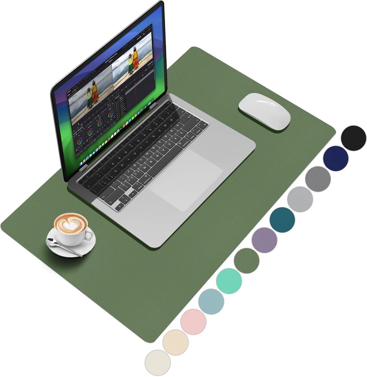 SnelShoppen - Desk pad, bureauonderlegger, olijfgroen, 60 x 40 cm, waterdicht, ergonomisch, ideaal voor kantoor, thuiswerk, studeren en creatief gebru