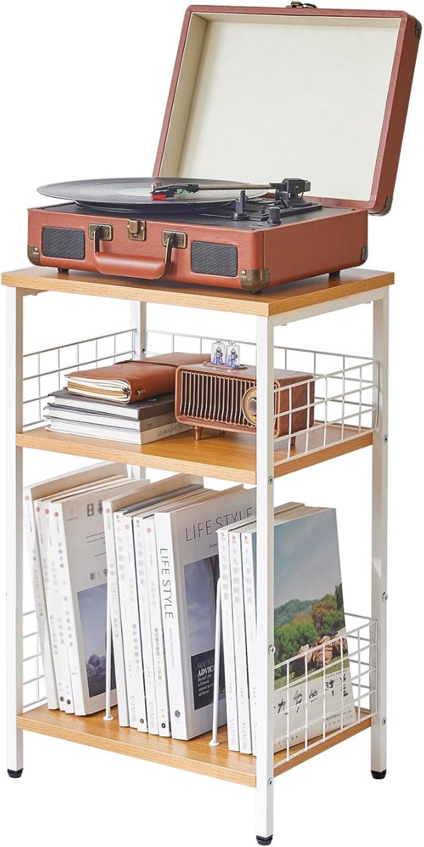 KIRA® LP Opbergsysteem - Bijzettafel Met 3 Planken - Draaiplateau Met Opbergruimte - Natuurlijk - 29cm x 40cm x 63cm