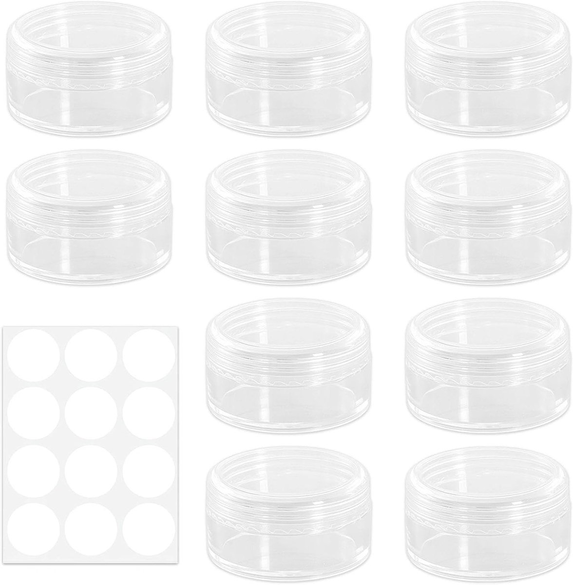Kleine transparante potjes van 10 ml met deksel, ideaal voor reizen, cosmetica, nagelkunst en monsters