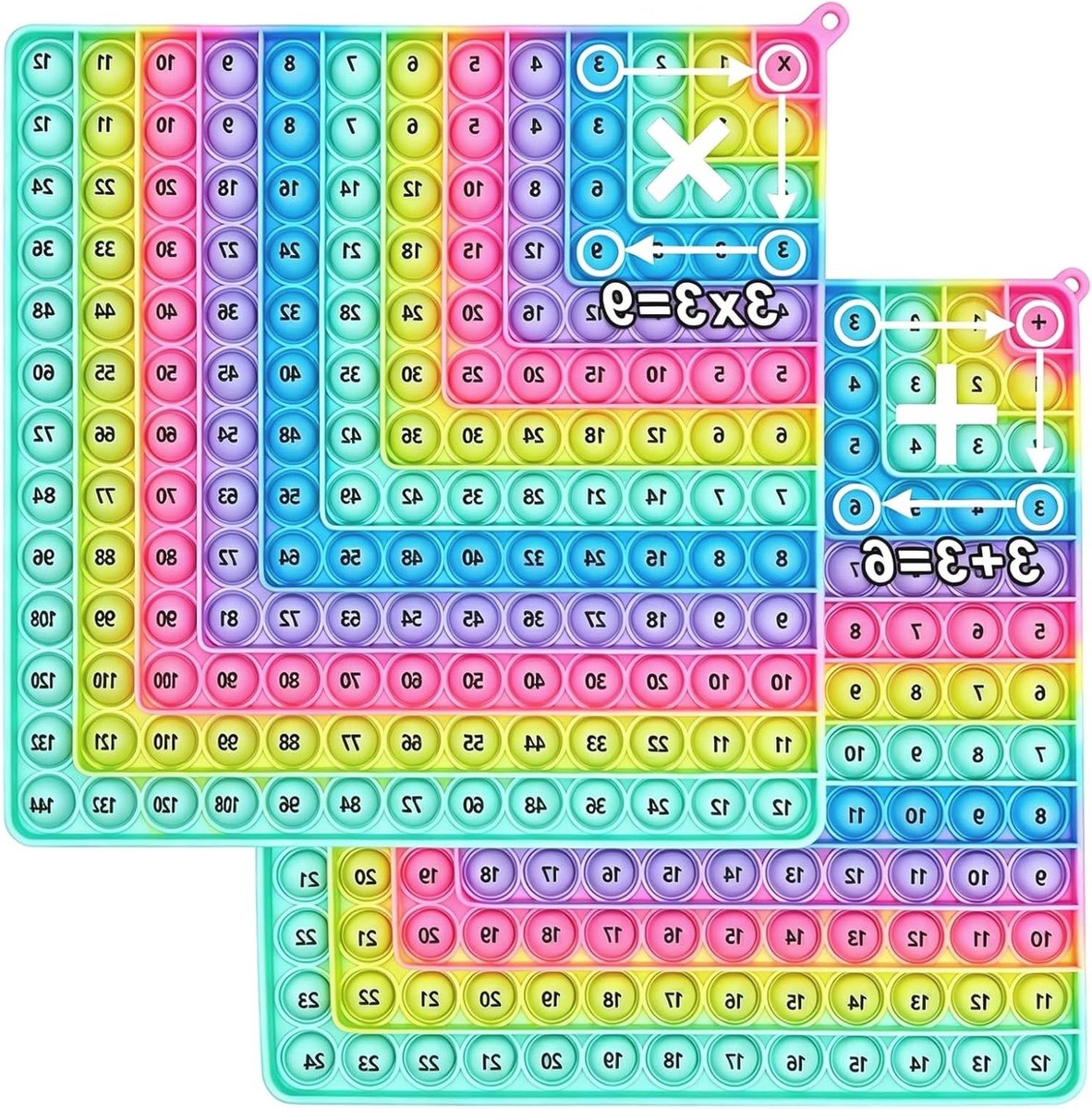 Educatief leerspel voor kinderen, 2-in-1 siliconen vermenigvuldigingsbord, regenboog, antistress speelgoed, stimuleert rekenen en concentratie, 30 x 30 cm