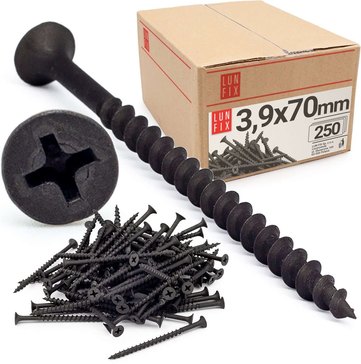 LUN FIX - Schnellbauschrauben 3,9 x 70 mm - 250 stk. - Grof draad - Gipskartonschroeven