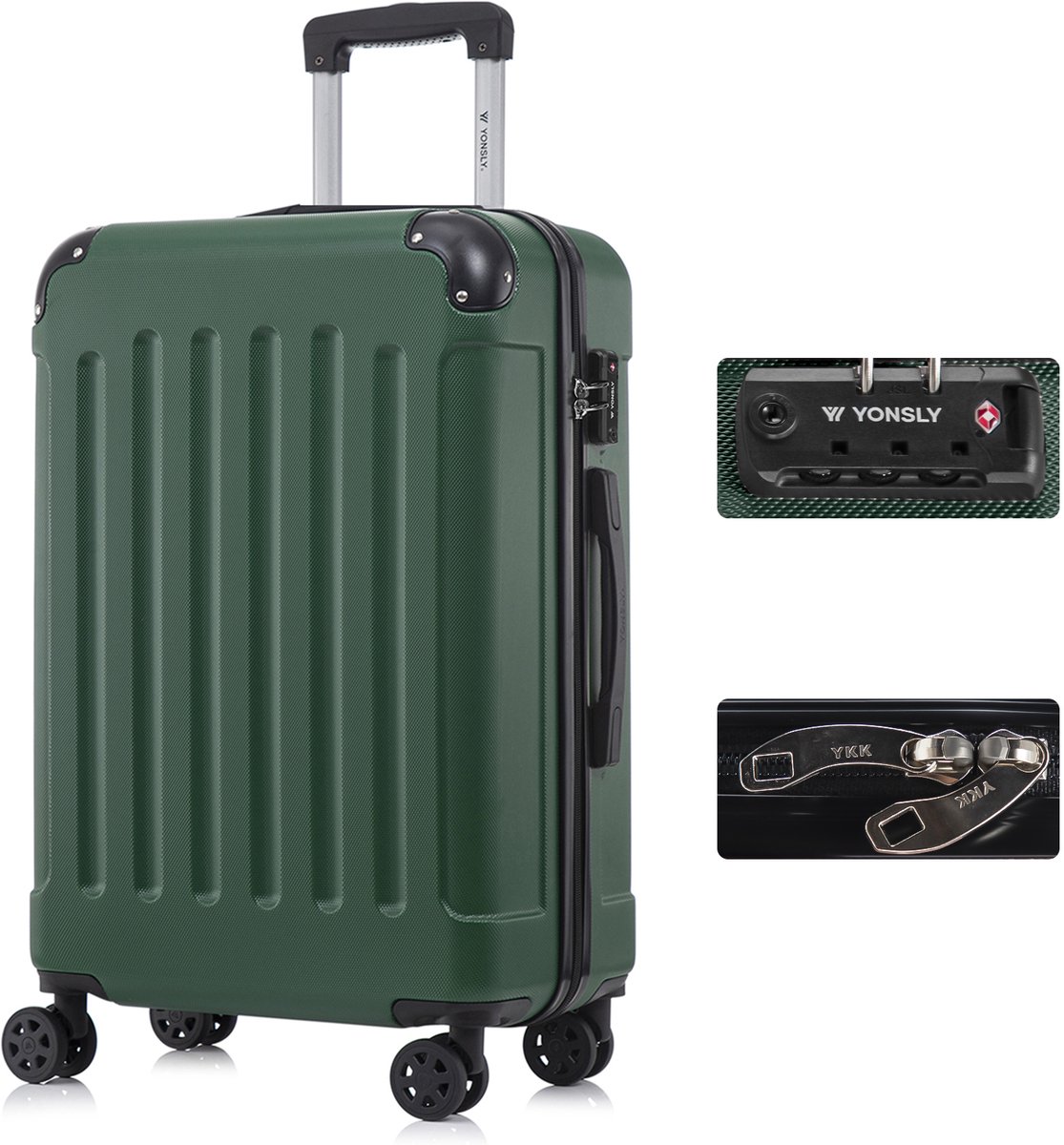 YONSLY Handbagage Koffer - 66cm - 66 L - TSA Slot - 360° Draaibare Wielen - Trolley - Donkergroen