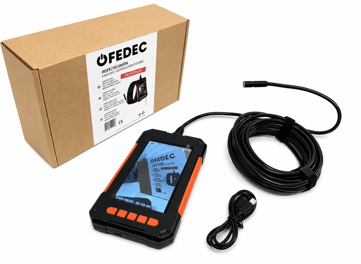 FEDEC Inspectiecamera - Endoscoop - 5M - 1080P HD - 4,3 inch LCD Scherm - IP67 - Incl. 32GB microSD