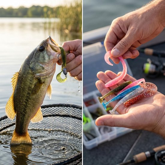 SnelShoppen - 60 Rubberen Vis Aas Set, Swimbaits voor Forel, Snoek, Baars en Snoekbaars, Hoogwaardig Kunststof, Peddelstaart, Diverse Kleuren, 6-7,5 c — afbeelding 5