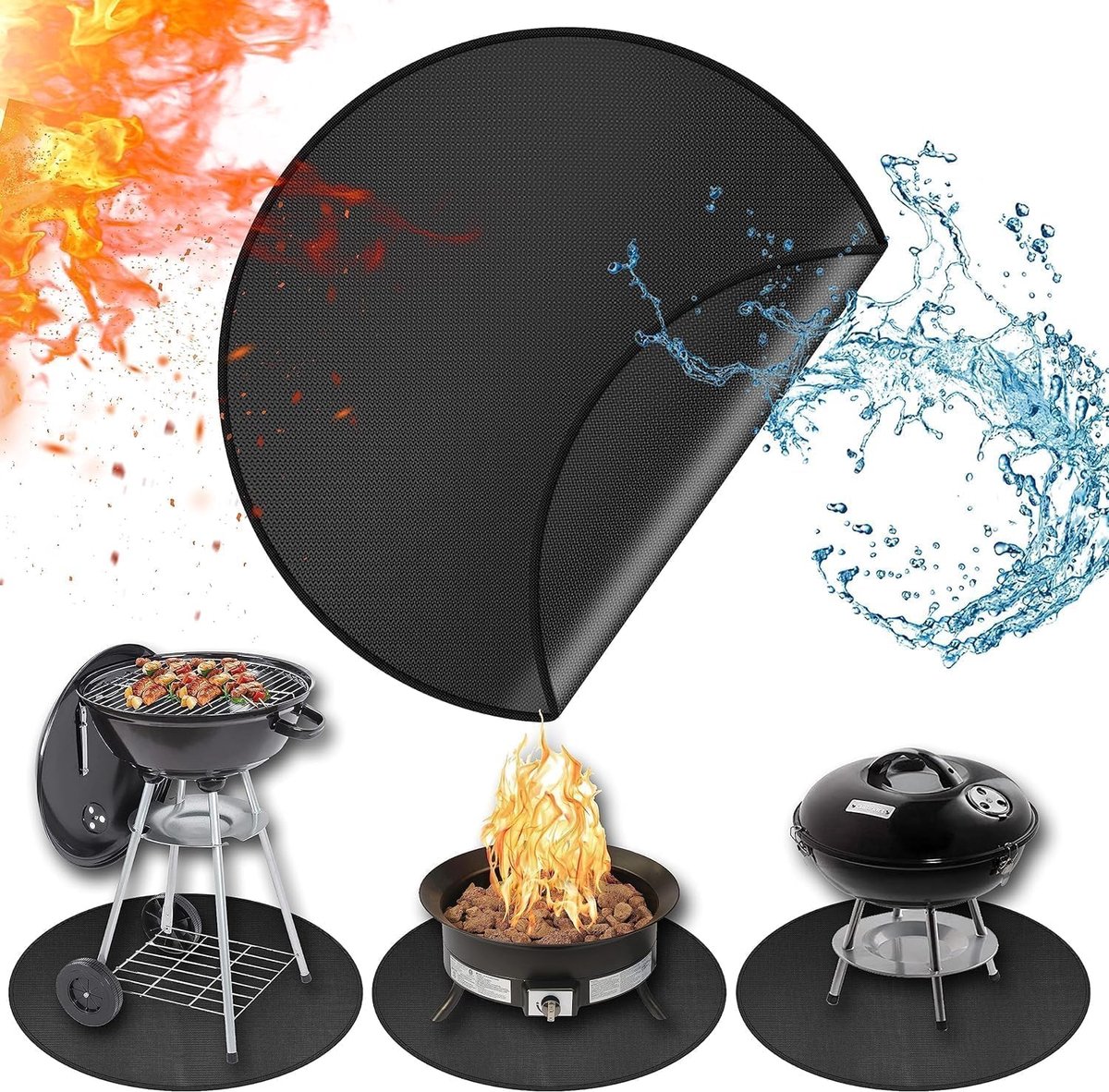 SnelShoppen - 50 cm Ronde Vuurvaste Onderlaag, Herbruikbare Firepit Mat voor Tafelhaard, Siliconen Coating, Beschermende Dekmat voor Tuin en Terras