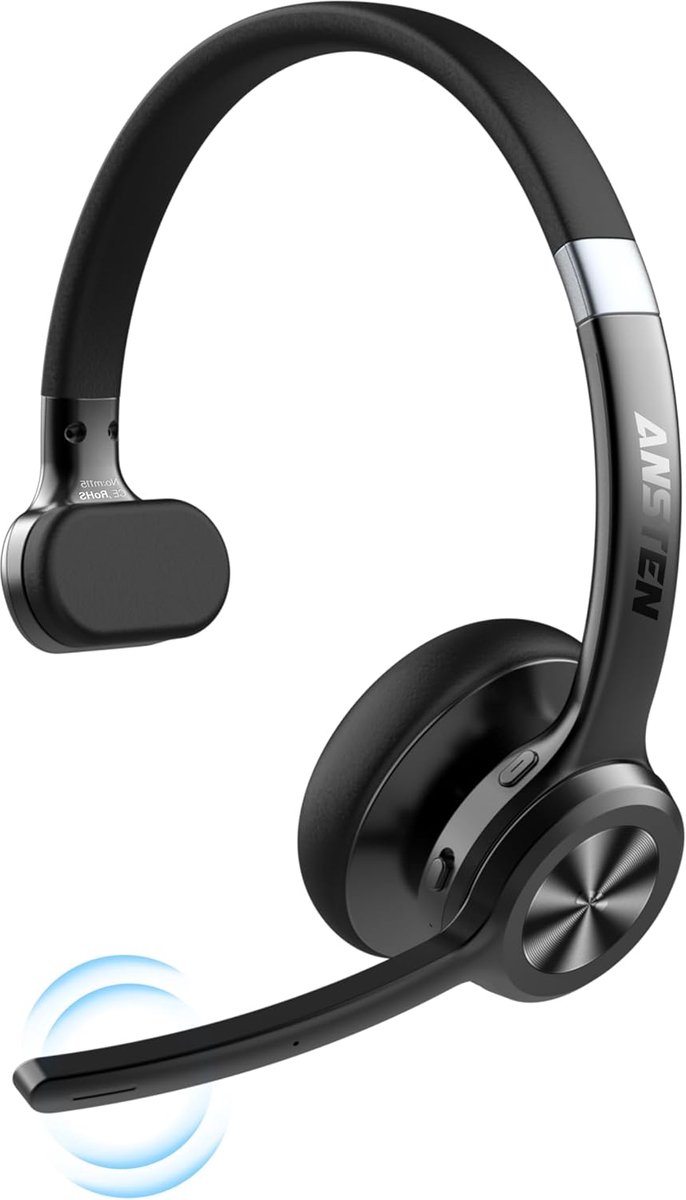 SnelShoppen - Bluetooth Headset met Microfoon, Draadloze Noise Cancelling Hoofdtelefoon, 30 Uur Belkwaliteit, PC Headset Bluetooth V5.2 voor Call Cent